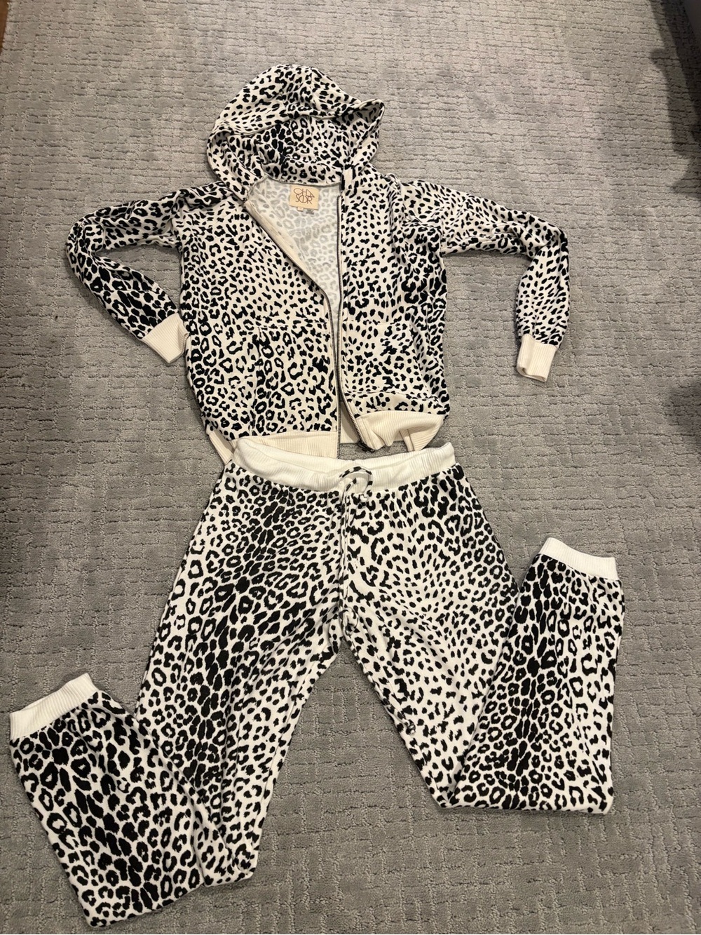 Chaser Cream and Black Leopard Print Hoodie & Joggers Set